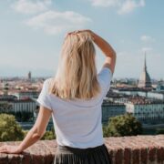 Woman in Turin, Italy looking over the city